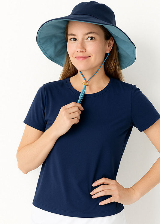 Navy Reversible Wide Brim Sun Hat