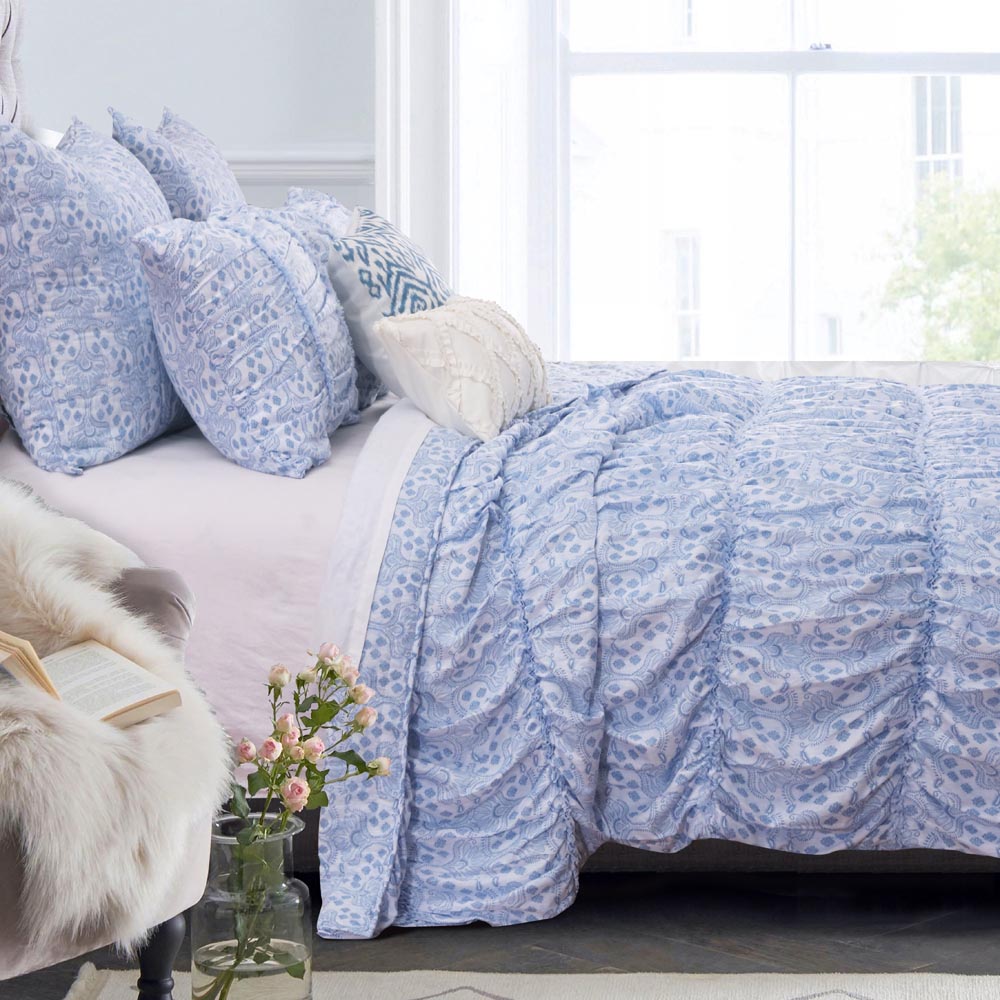  Greenland Home Fashions Helena Ruffle Quilt Set - Blue - Bonton