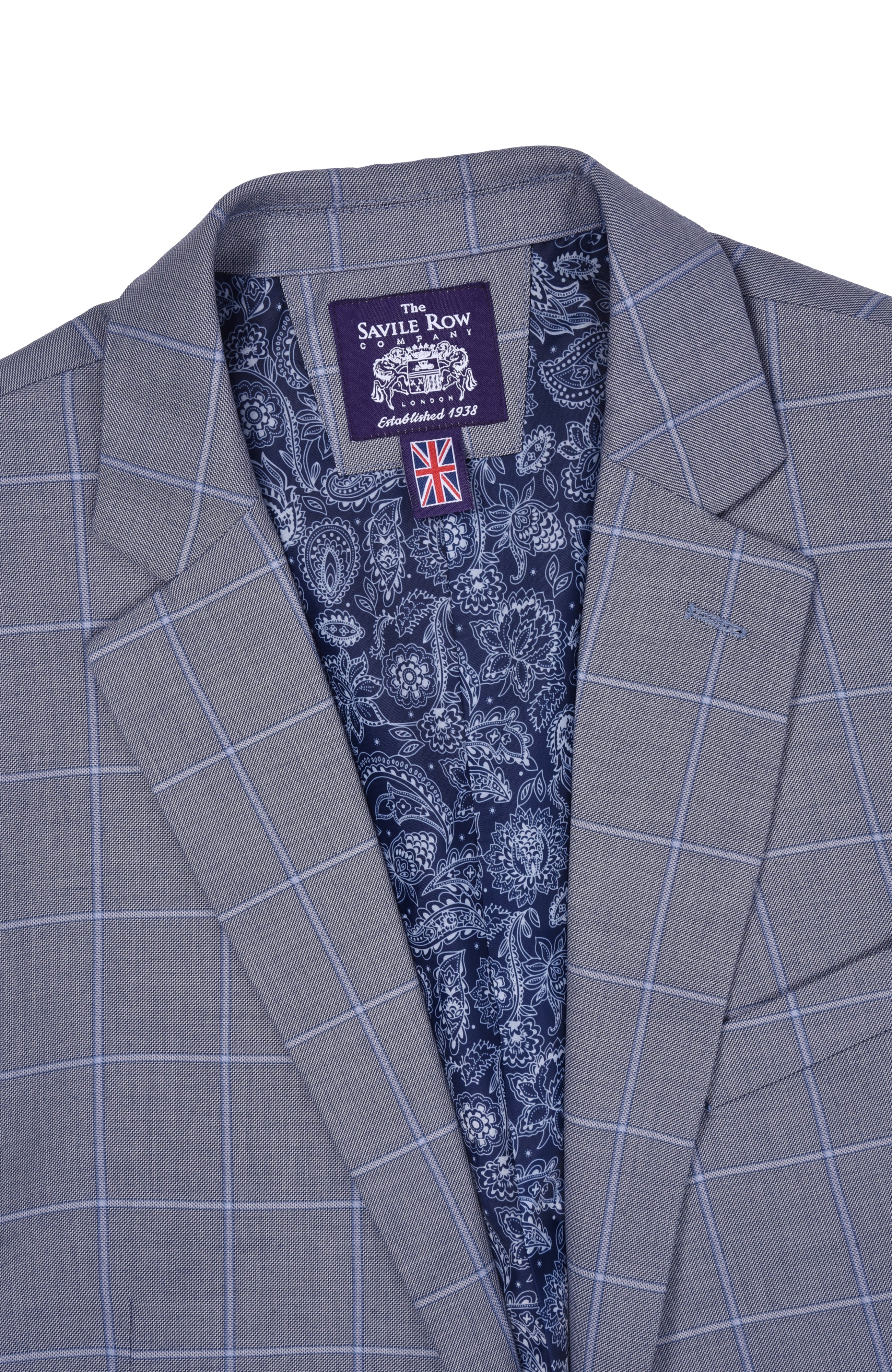  Savile Row Co Hoxton Notch Lapel Grey Windowpane Suit - Gray - Bonton