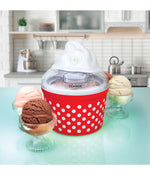 Automatic Ice Cream, Sorbet & Frozen Yogurt Maker with 4 Glass Ice Cream Cup Red