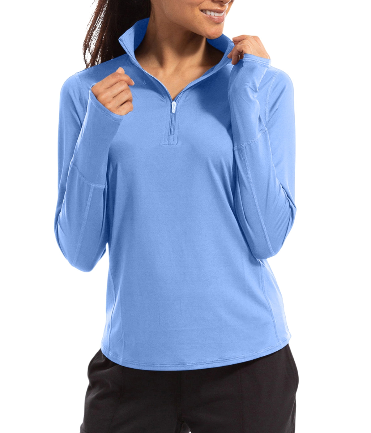  BloqUV BloqUV Women's UPF 50+ Sun Protection Relaxed Mock Neck Quarter Zip Top - Indigo - Bonton