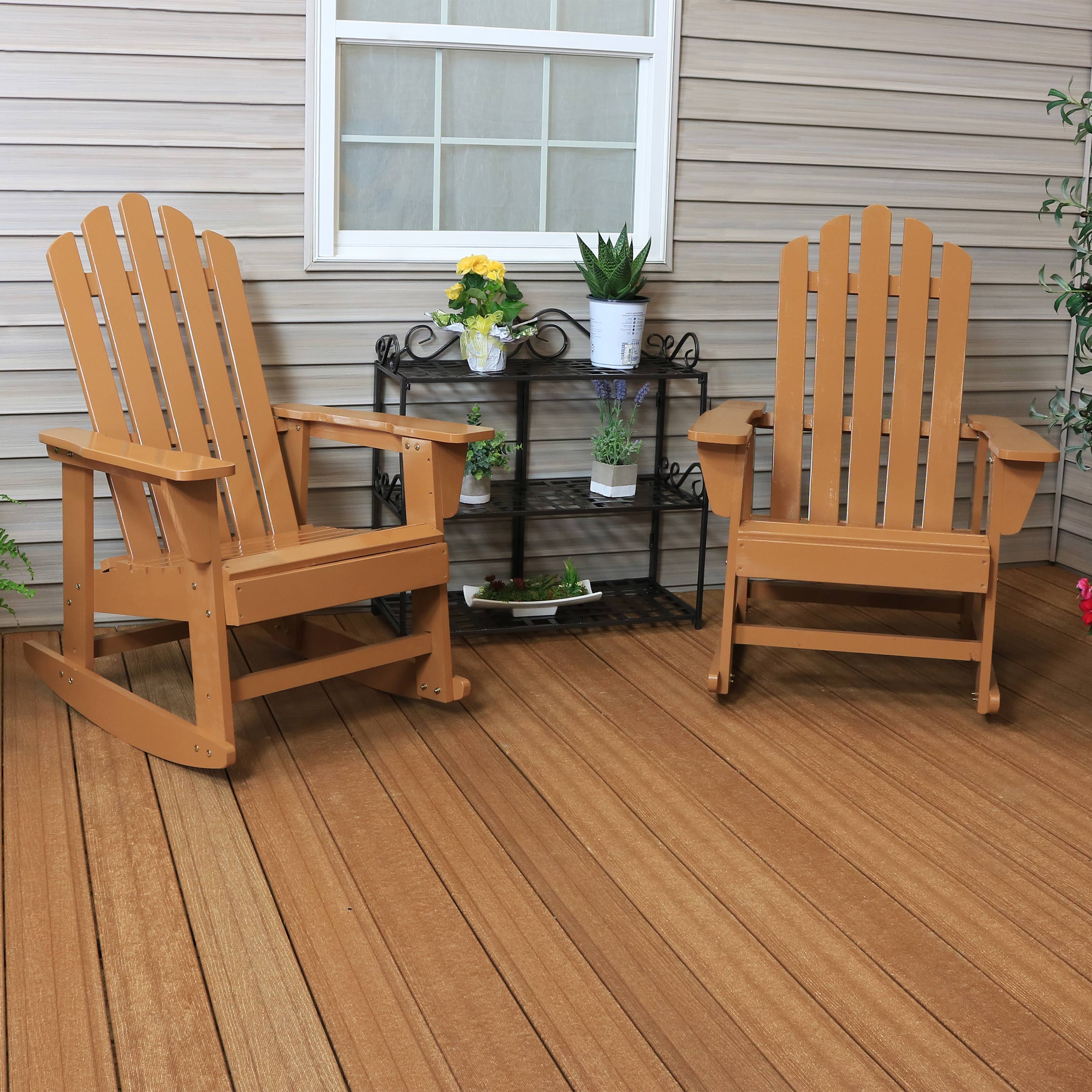  Sunnydaze Decor Natural Fir Wood with Cedar Finish Lounge Adirondack Rocking Chair - Light Brown 2 - Brown - Bonton