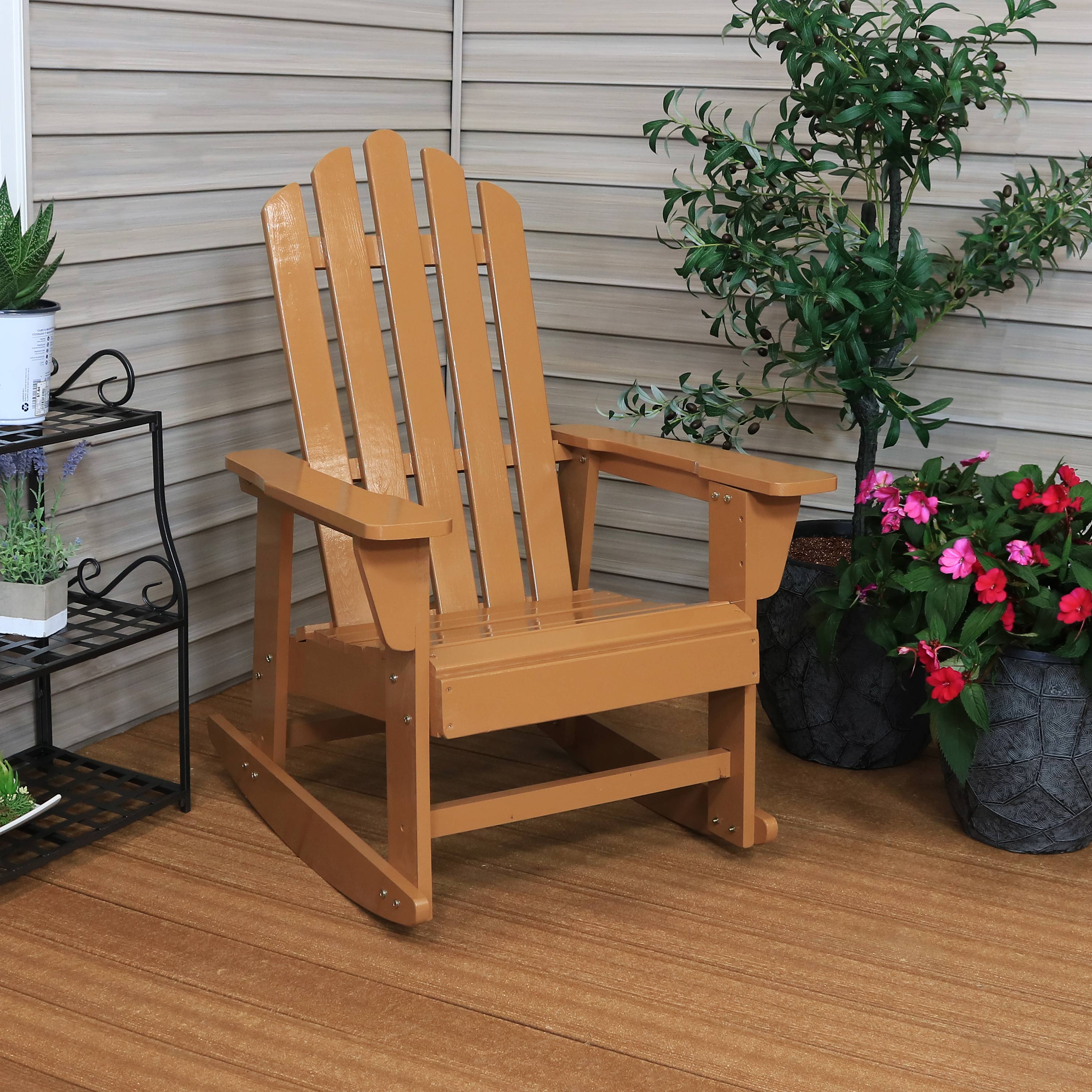  Sunnydaze Decor Natural Fir Wood with Cedar Finish Lounge Adirondack Rocking Chair - Light Brown - Brown - Bonton