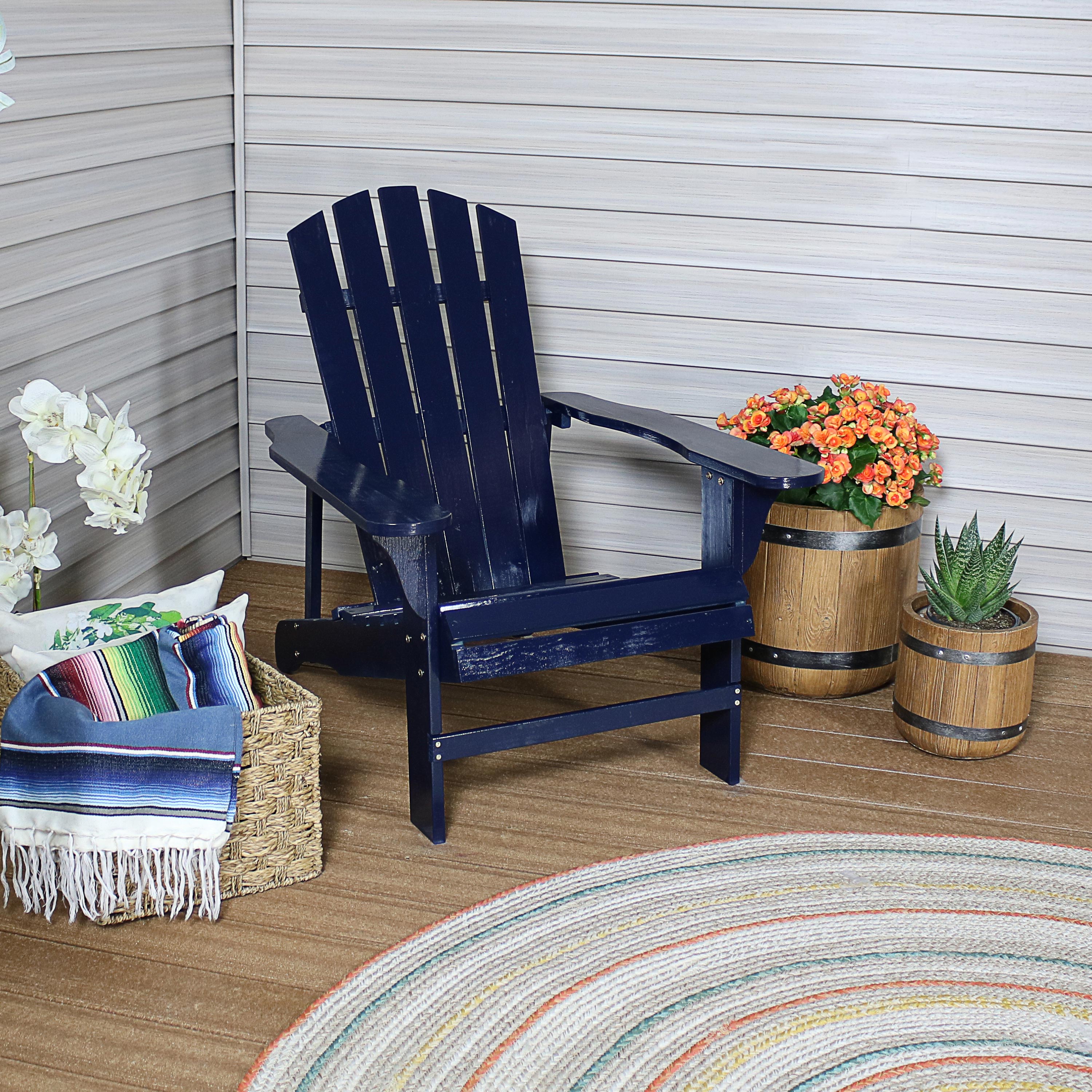  Sunnydaze Decor Coastal Bliss Painted Natural Fir Wood Lounge Adirondack Chair - Navy Blue - Bonton