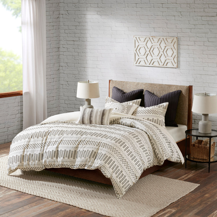 Rhea Cotton Jacquard Comforter Mini Set Ivory & Charcoal