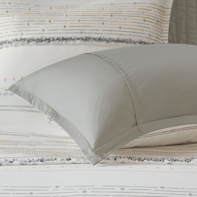 Nea Cotton Printed Comforter Set with Trims Off White & Gray