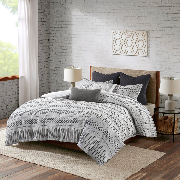 Rhea Cotton Jacquard Comforter Mini Set Grey & Black