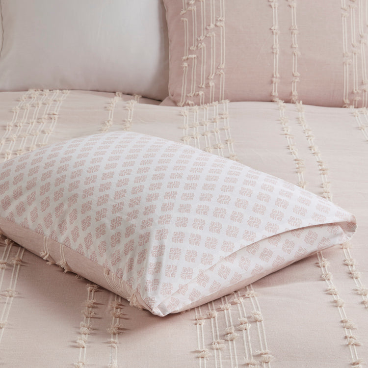 Kara 3 Piece Cotton Jacquard Comforter Set Blush