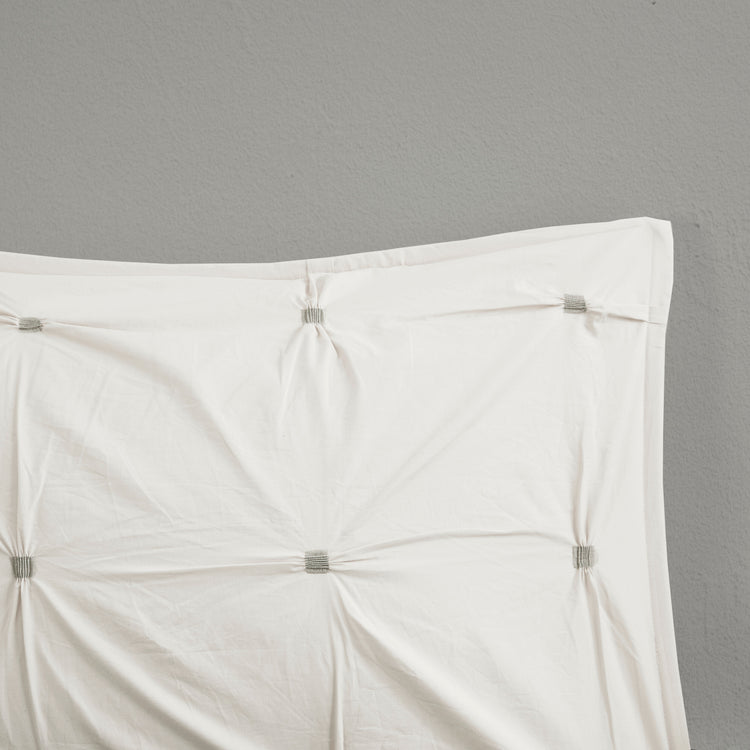 Masie 3 Piece Elastic Embroidered Cotton Comforter Set White