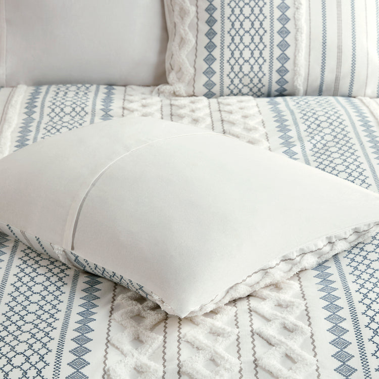 Imani Cotton Printed Duvet Cover Set with Chenille Navy
