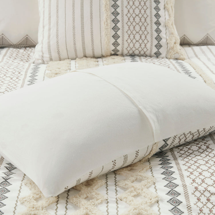Imani Cotton Printed Duvet Cover Set with Chenille Ivory