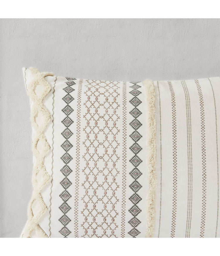Imani Cotton Printed Duvet Cover Set with Chenille Ivory