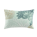 Kiran Cotton Oblong Pillow with Chain Stitch Aqua