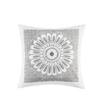 Sofia Cotton Embroidered Decorative Square Pillow Grey
