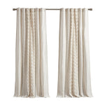 Imani Cotton Printed Curtain Panel with Chenille Stripe and Lining Ivory