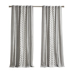 Imani Cotton Printed Curtain Panel with Chenille Stripe and Lining Gray