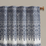 Mila Cotton Printed Curtain Panel with Chenille detail and Lining Navy