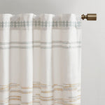 Nea Cotton Printed Curtain Panel with tassel trim and Lining Off White & Gray