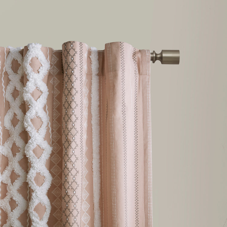 Imani Cotton Printed Curtain Panel with Chenille Stripe and Lining Blush