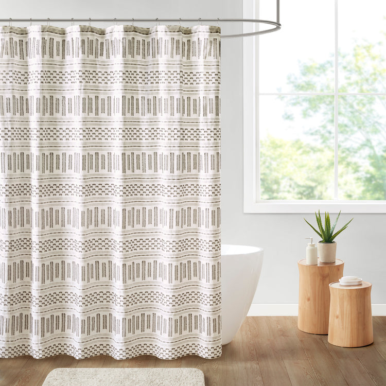Rhea Cotton Jacquard Shower Curtain Ivory & Charcoal