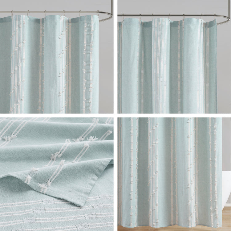 Kara Cotton Jacquard Shower Curtain Aqua