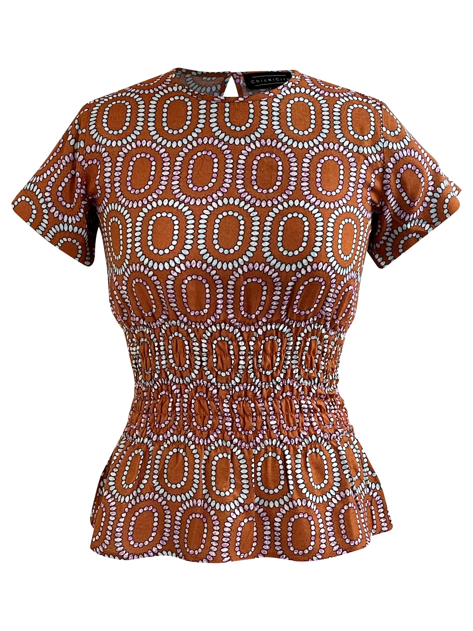  ChicNiCity LEI Smocked Waist Short Sleeve Woven Tee - LIGHT BROWN - Bonton