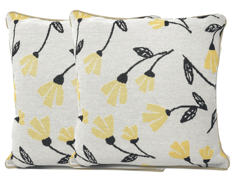 DaDa Bedding Yellow Fleur Floral Botanical Spring Tapestry Throw Pillow Cover, 16" x 16" (18112) - DaDa Bedding Collection