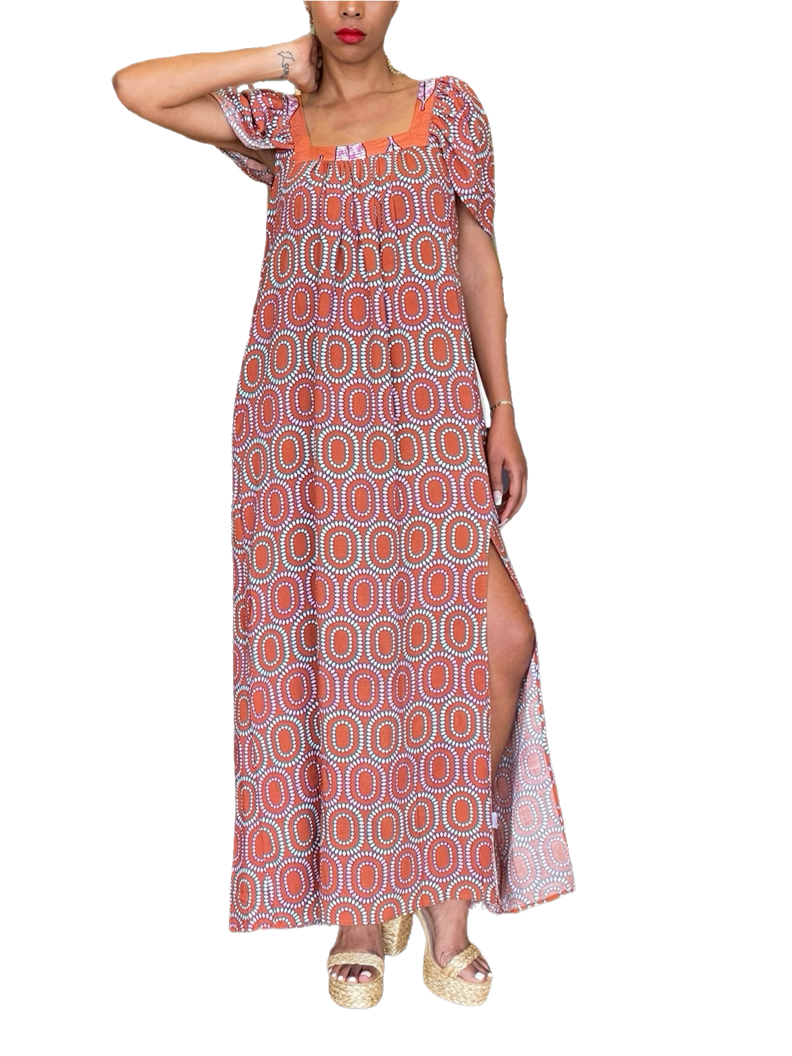  ChicNiCity POPPI Tulip Sleeve Flowy Maxi Dress - LIGHT BROWN - Bonton