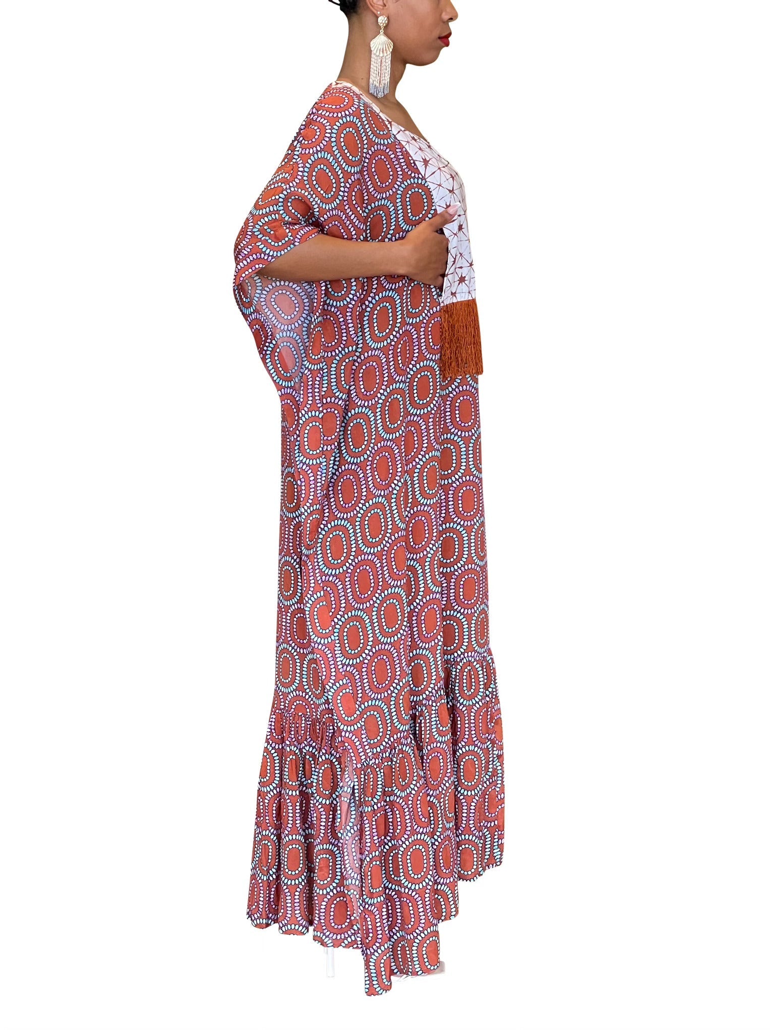  ChicNiCity MINA Bib Neckline Gathered Hem Maxi Caftan Dress - LIGHT BROWN - Bonton