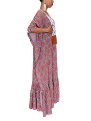 MINA Bib Neckline Gathered Hem Maxi Caftan Dress