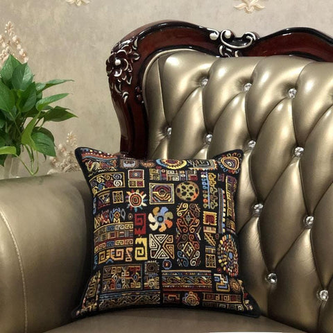 DaDa Bedding Ethnic Ornaments Geometric Black Tapestry Throw Pillow Covers 16" (18118) - DaDa Bedding Collection