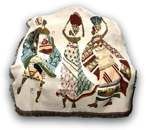 DaDa Bedding Elegant Tapestry Throw Blanket, Dancing Women African Dreams - 50” x 60” (7173) - DaDa Bedding Collection