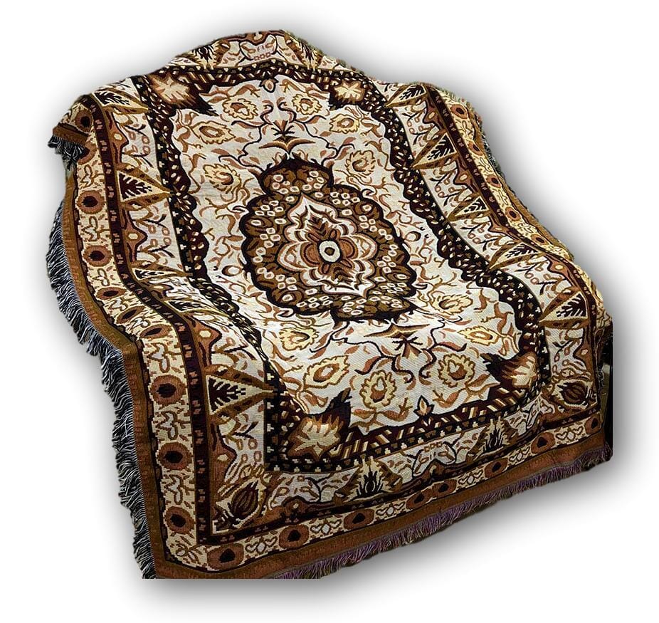  DaDa Bedding Collection DaDa Bedding Elegant Tapestry Throw Blanket, Golden Persian Style Rug Ornate Floral - 50” x 60” (7175) by DaDa Bedding Collection - Default Title - Bonton