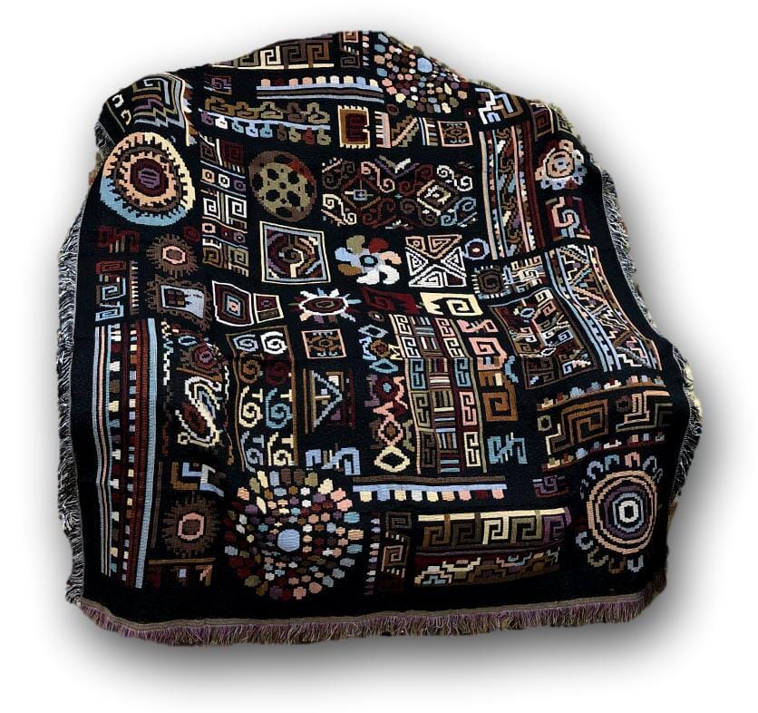  DaDa Bedding Collection DaDa Bedding Elegant Tapestry Throw Blanket, Ethnic Ornaments Geometric Black - 50” x 60” (7174) by DaDa Bedding Collection - Default Title - Bonton