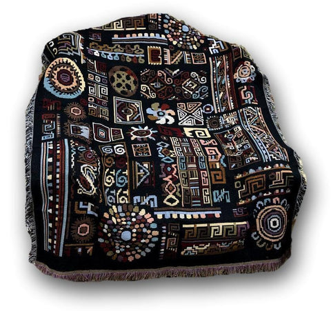 DaDa Bedding Elegant Tapestry Throw Blanket, Ethnic Ornaments Geometric Black - 50” x 60” (7174) - DaDa Bedding Collection