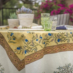 Olive Tree Khaki/Blue Tablecloth