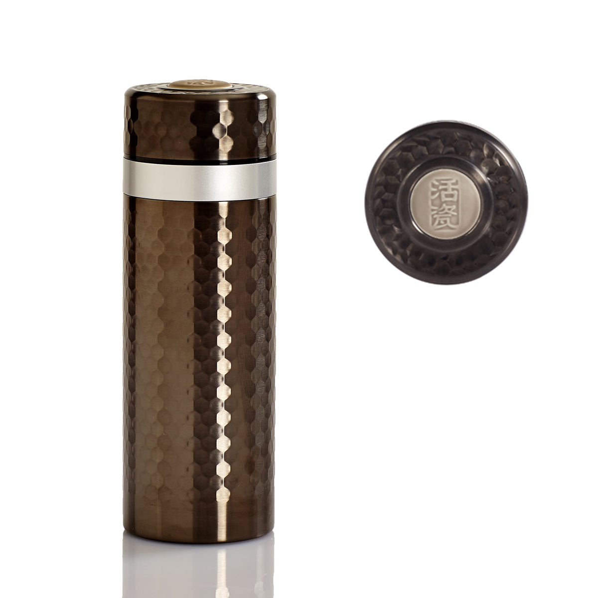  Acera Harmony Stainless Steel Travel Mug With Ceramic Core - Walnut wood with Brown Crest - Bonton