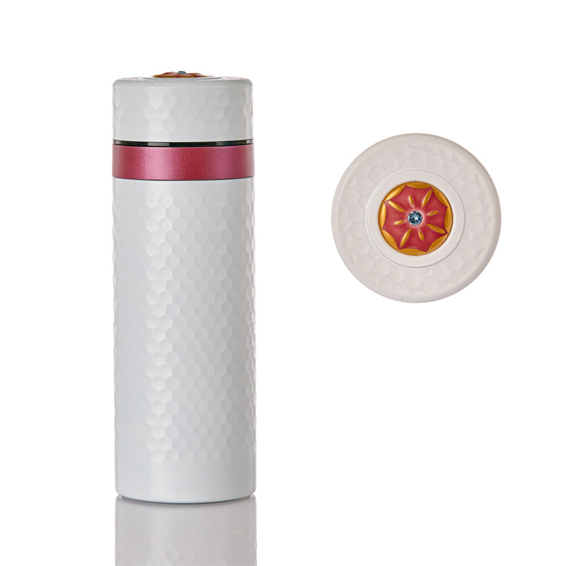  Acera Harmony Stainless Steel Travel Mug With Ceramic Wall X Swarovski Crystal - Pearl White and Agate Red Rim with Swarovski Crest - Bonton