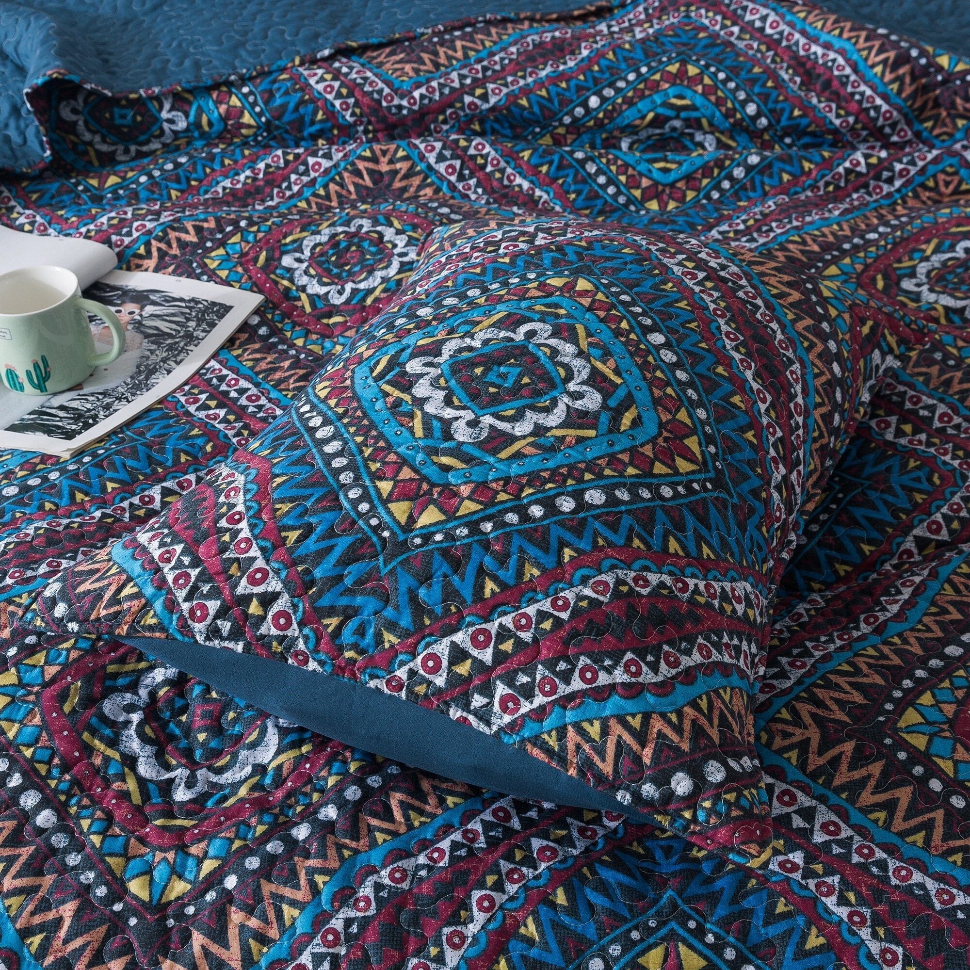  DaDa Bedding Collection DaDa Bedding Farmhouse Bohemian Native Rustic Navy Blue Geometric Diamond Shapes Bedspread Set (KSX-001) by DaDa Bedding Collection - Twin - Bonton