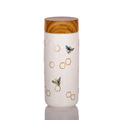 Honey Bee Ceramic Travel Mug / Gold 12.3 Oz