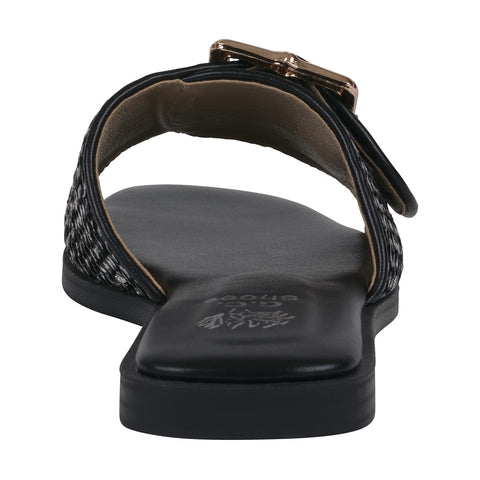 Women's Indie Black Woven Buckle Flat Sandals