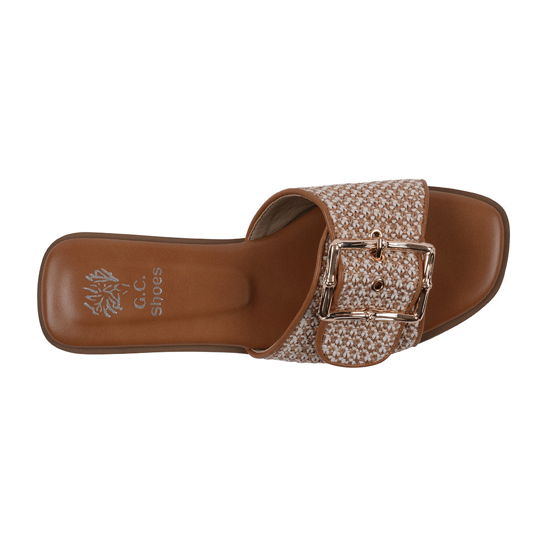  GC Shoes Women's Indie Natural Woven Buckle Flat Sandals - Natural - Bonton