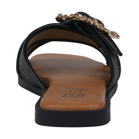 Women's Ivy Black Woven Flat Sandals