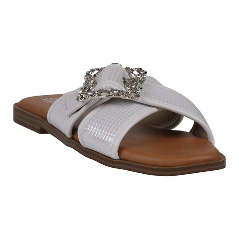 Women's Ivy White Woven Flat Sandals