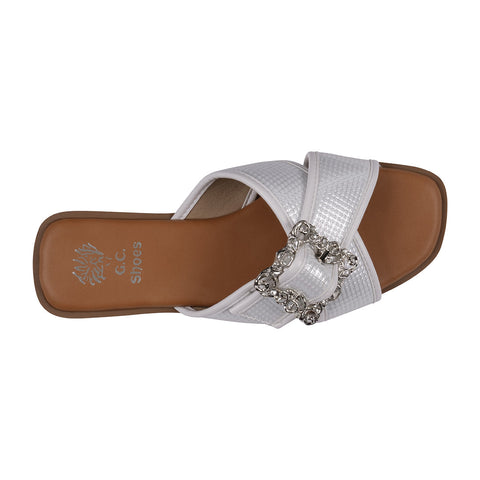 Women's Ivy White Woven Flat Sandals