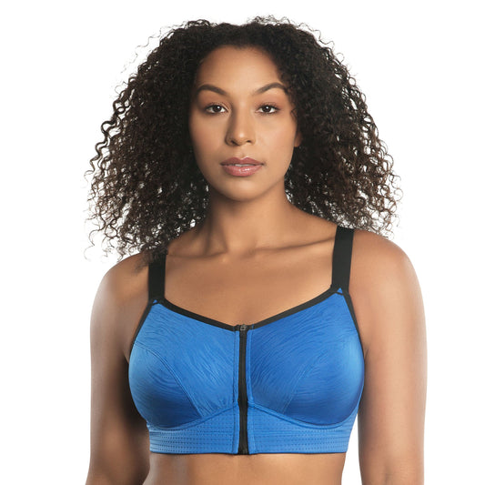 Wave Front Zipper Sports Bra-Nautical Blue-32C-1