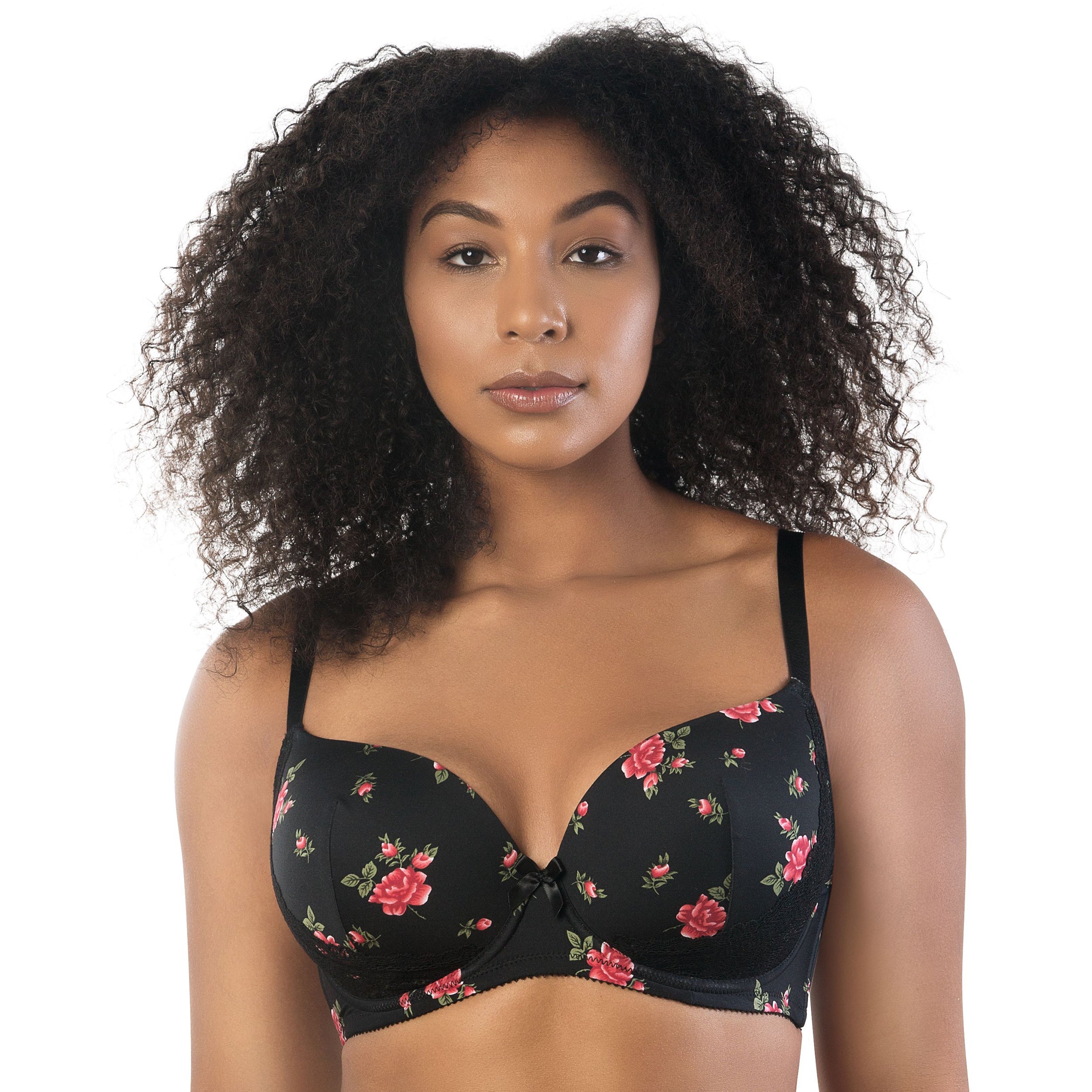  PARFAIT Casey Plunge Molded T-Shirt Bra - Black w Rose Print - Bonton