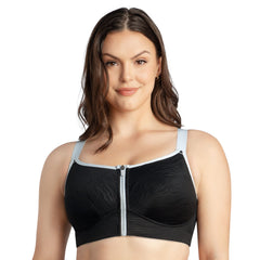 Wave Front Zipper Sports Bra-Black-32C-1