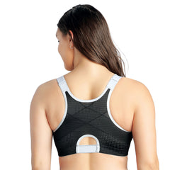 Wave Front Zipper Sports Bra-Black-32D-2