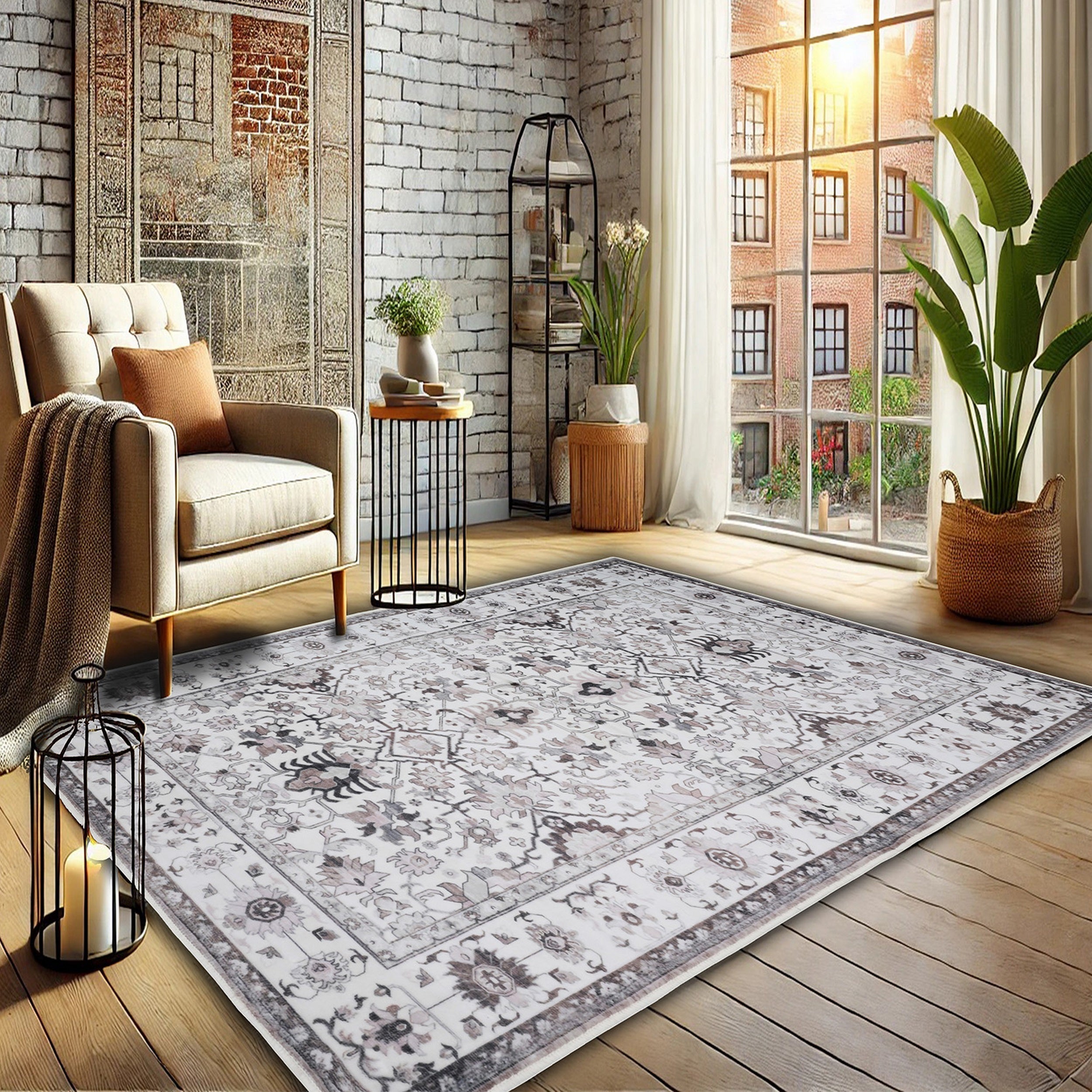  Bibb Home Bibb Home Washable Flannel Printed Area Rug With Latex Back 4x6 Ft - 4x6 ft - Bonton